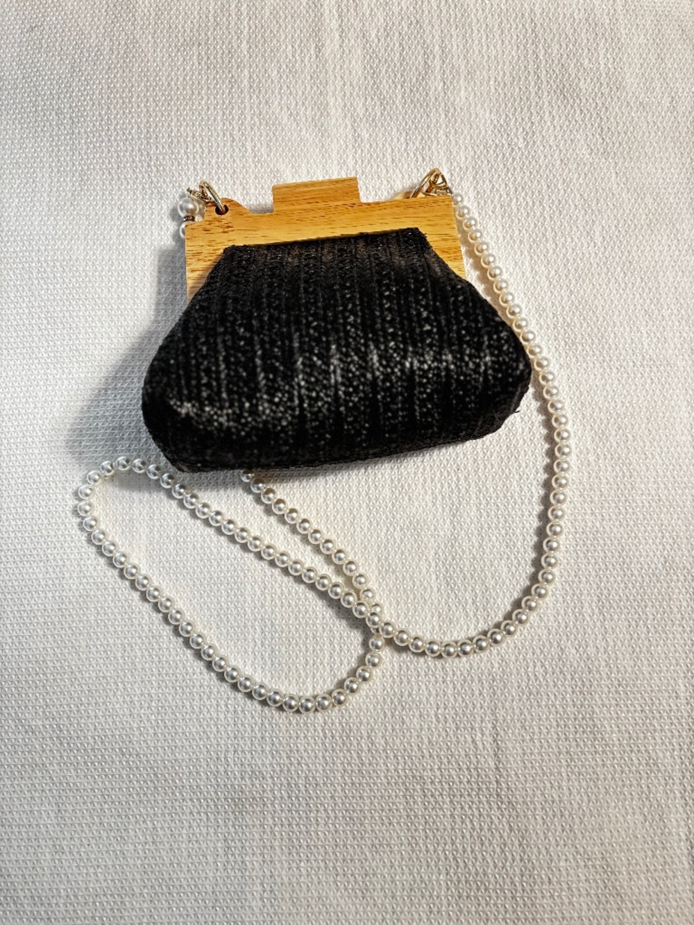 Raffia/wood Mini Handbag With Faux Pearls